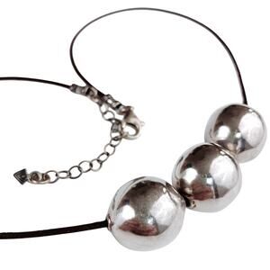 VTG Silpada Triple Threat Sterling Leather Necklace Israel Y2K Minimalist N2053